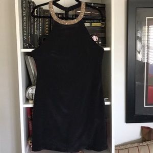 MLV black silk halter mini dress.